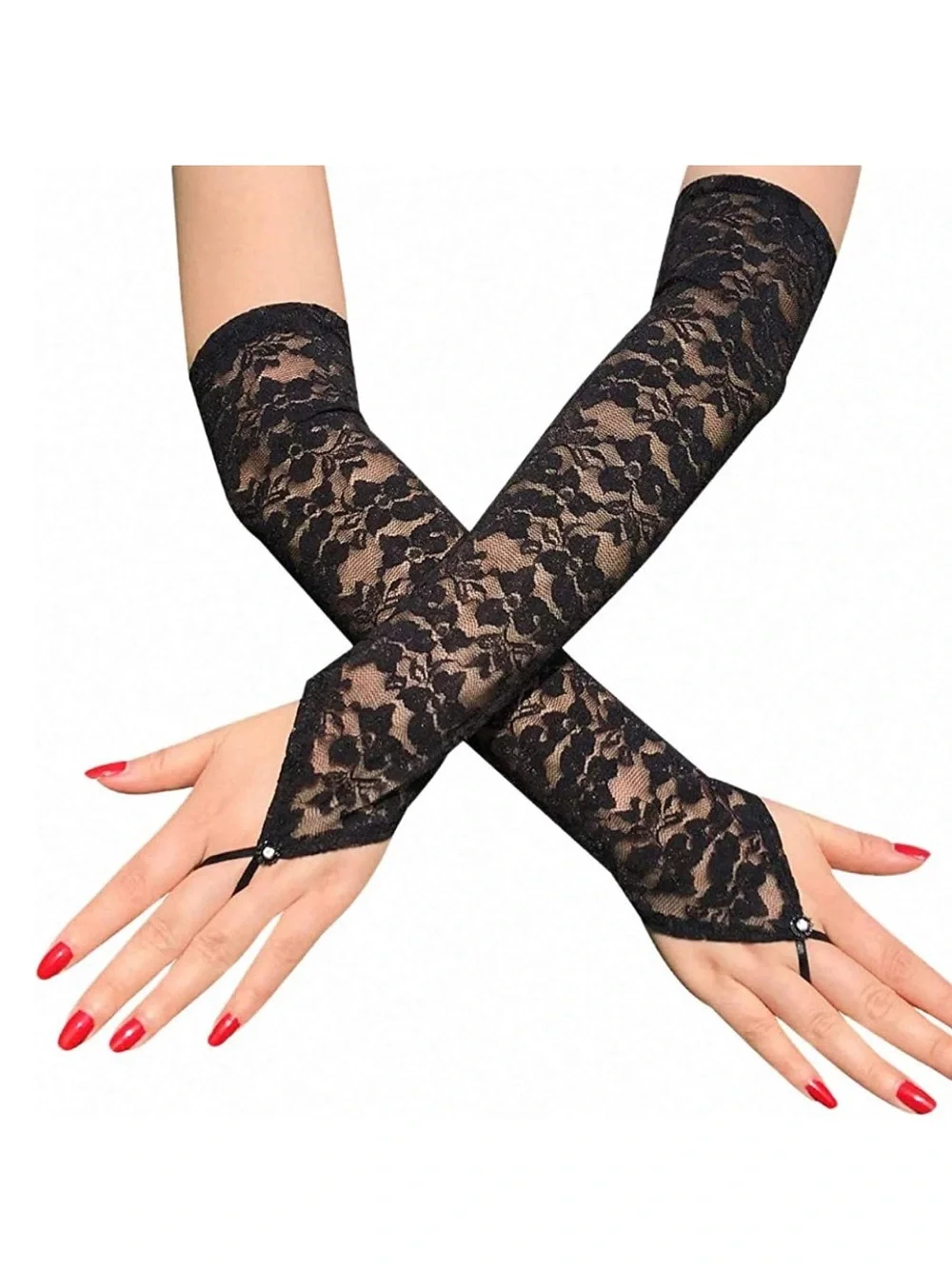 Fingerless Lace Arm Warmers with Finger Loop - Y2K Gothic Style